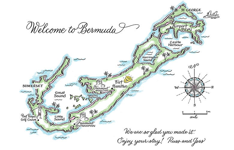 This Bermuda map was placed in gift bags in guests' hotel rooms. It gives a basic layout of the Island.